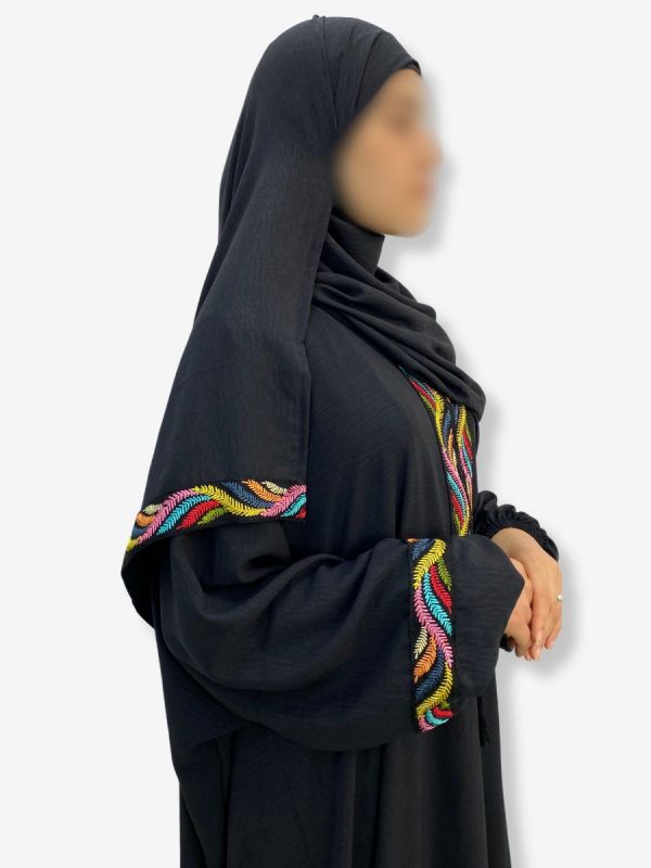Robe de prière Fatima <br> Noire motif arabesque – Image 2