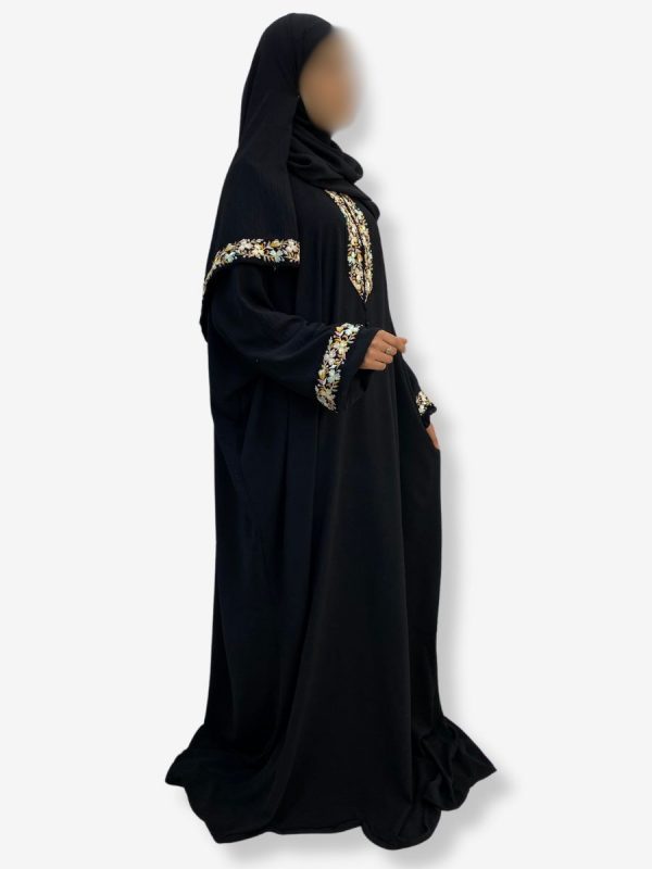 Robe de prière Fatima <br> Noire motif feuillage – Image 3