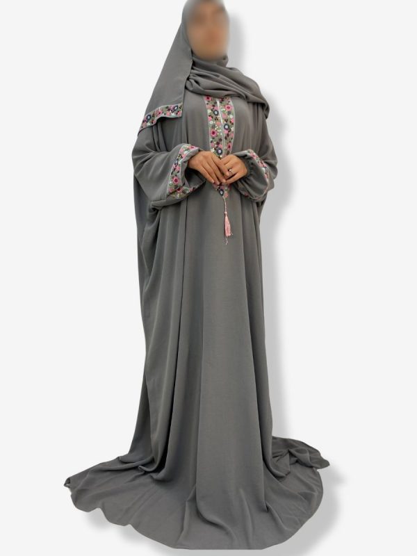 Robe de prière Fatima <br> Grise motif florale – Image 2