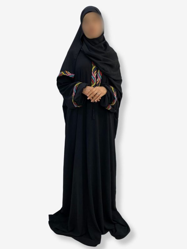 Robe de prière Fatima <br> Noire motif arabesque – Image 3