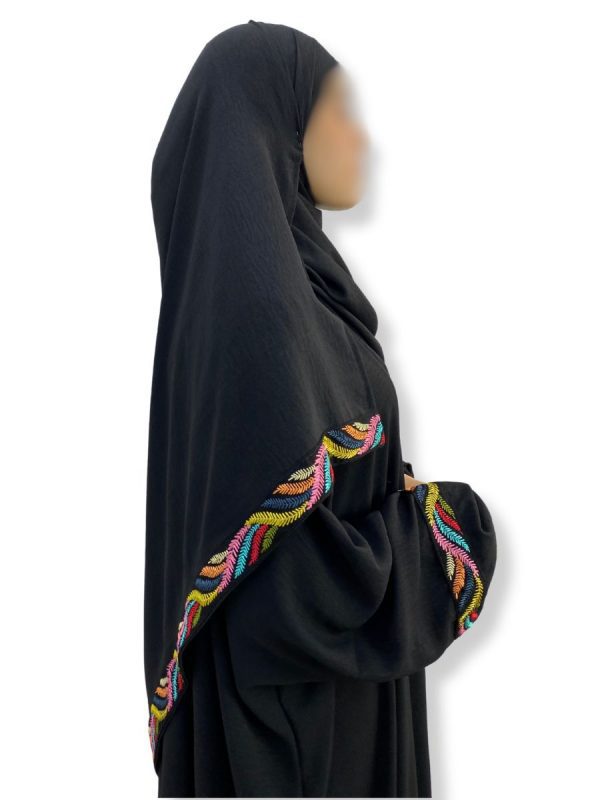 Robe de prière Fatima <br> Noire motif arabesque – Image 4