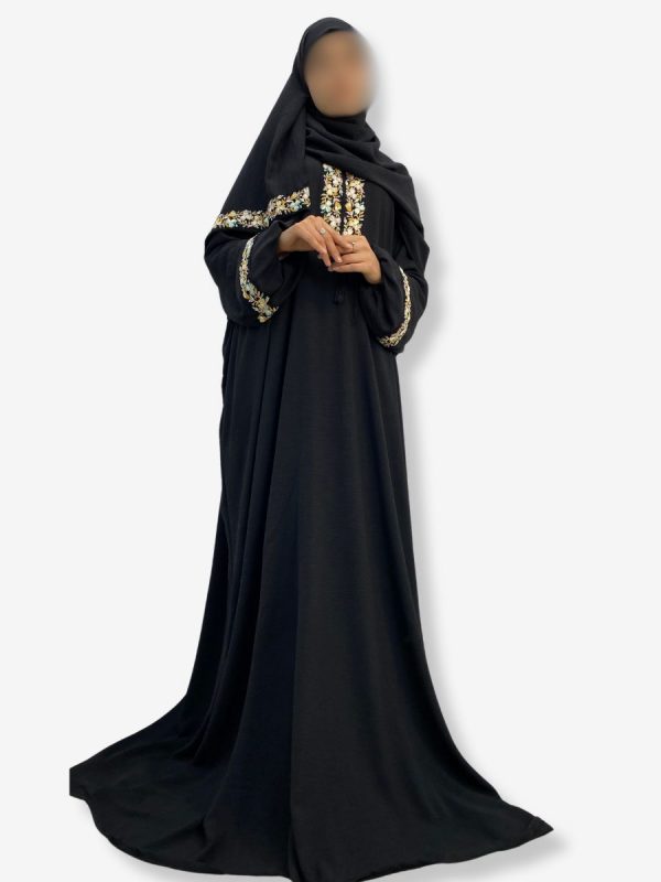 Robe de prière Fatima <br> Noire motif feuillage – Image 2