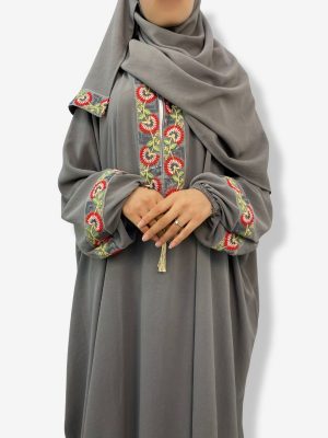 Robe de prière Fatima Grise motif florale